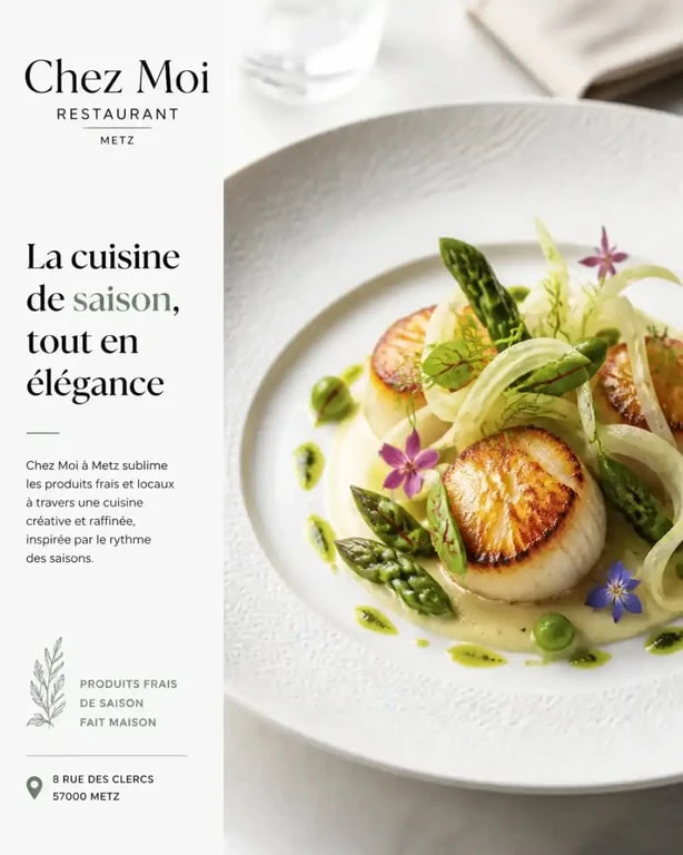 Plat gastronomique servi au restaurant Chez Moi à Metz