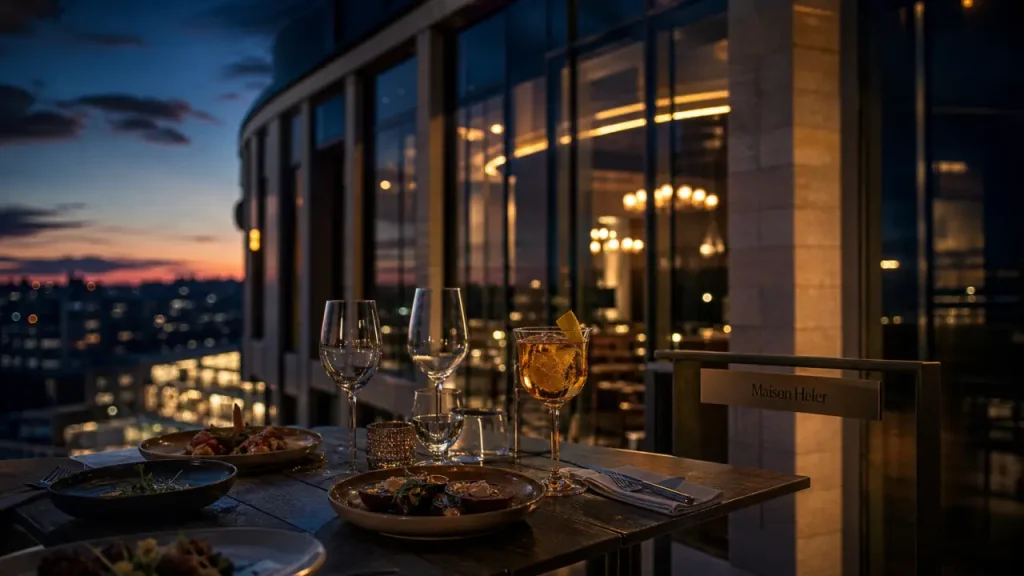 Restaurant Heler à Metz au crépuscule, vue du 9e étage