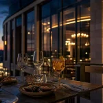 Restaurant Heler à Metz au crépuscule, vue du 9e étage