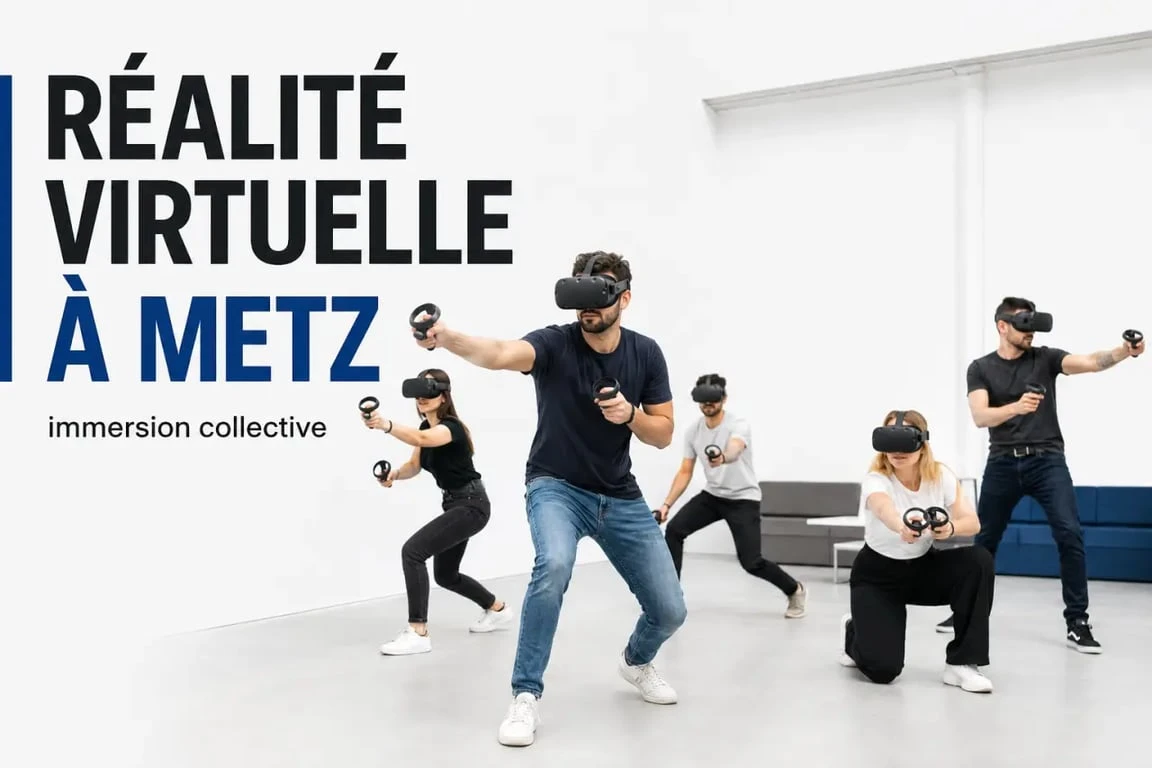 Session de vr metz en arène immersive avec plusieurs joueurs en action