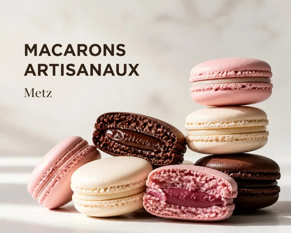 Macaron metz artisanal en vitrine de pâtisserie