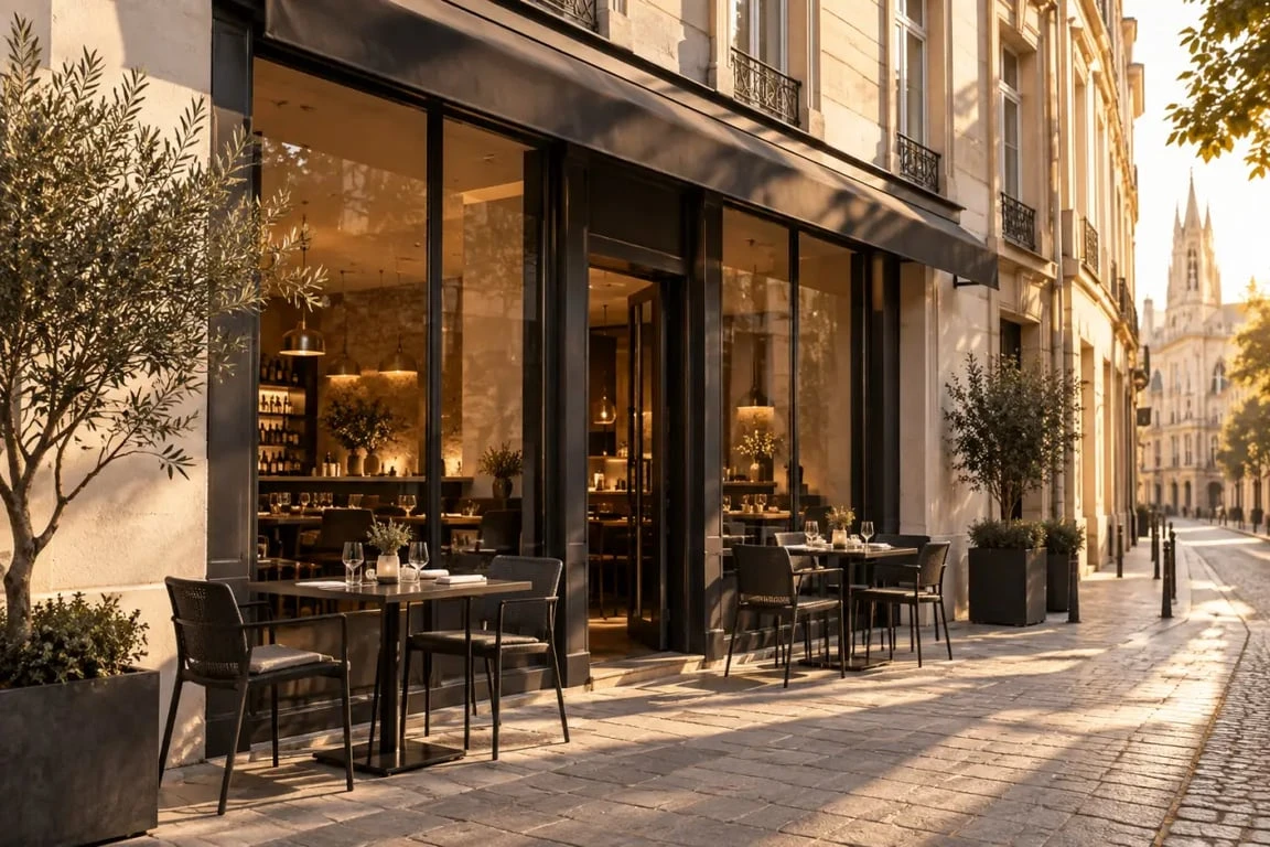 Vue extérieure évocatrice du restaurant La Basse Cour à Metz