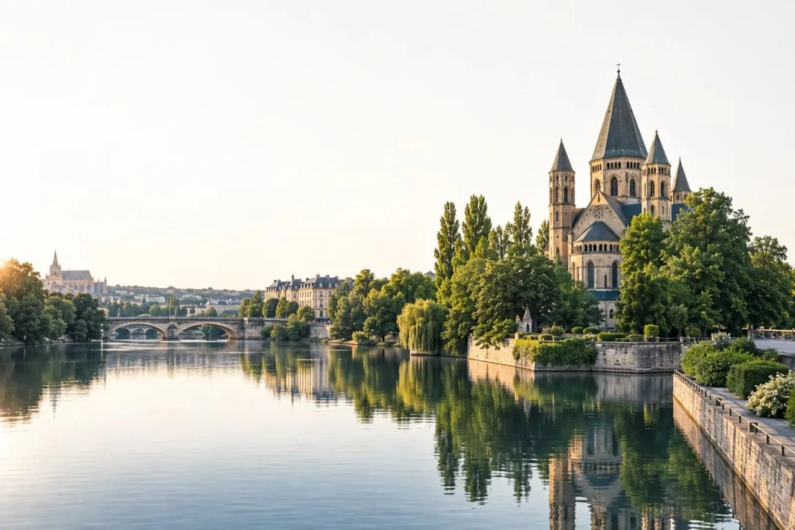 Visiter Metz : promenade au bord de la Moselle autour du Temple Neuf