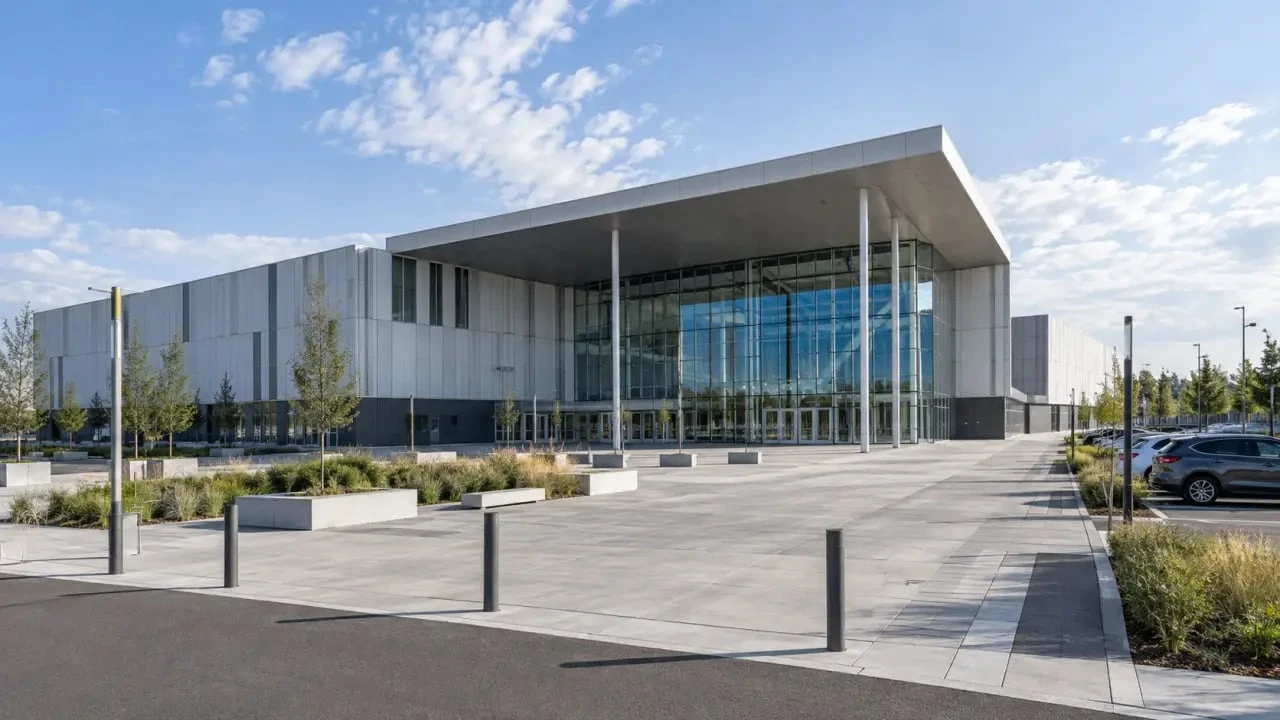 Vue extérieure du Parc des Expositions de Metz et de ses halls événementiels