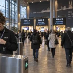 Parc des expositions de Metz : hall d’entrée avec visiteurs et accès