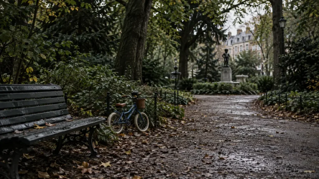 Square Foch à Lille : allée, banc et statue du P’tit Quinquin