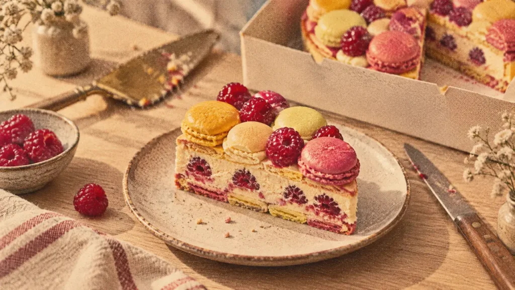 Patisserie paris metz : macaron tricolore framboises et crème mousseline