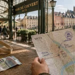 Tourisme a metz : carte annotée au Marché Couvert de Metz, vue vers la Moselle